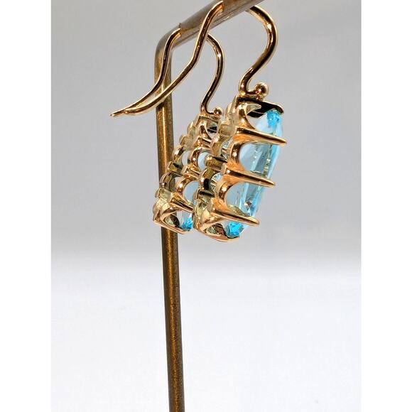 Gold Tone Oval Blue Crystal Fish Hook Earrings - Picture 5 of 6